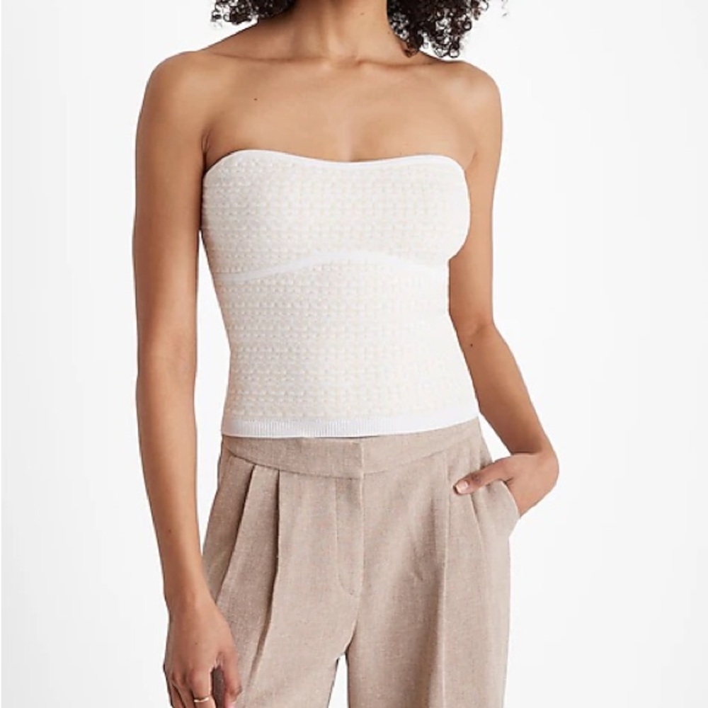 Express Cream Textured Strapless Top